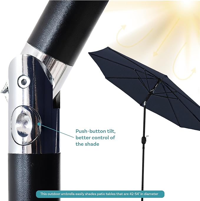 Sunnydaze Outdoor Patio Umbrella - Polyester Table Market Umbrella with Push-Button Tilt and Crank - 8 Sturdy Ribs - Navy Blue - 9ft SunnydazeDecor