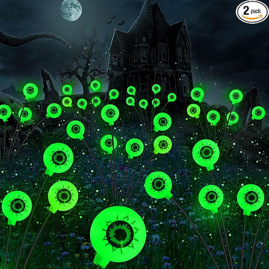 Halloween Solar Lights Outdoor Waterproof Solar Scary Eyeball Lights, 2 Pack Green Eyeball Swaying Firefly Lights, Solar Halloween Path Lights for Yard Garden Lawn Party Decor, YShengMian