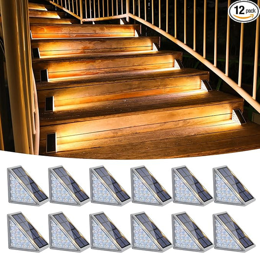 VOLISUN Outdoor Stair Lights 12 Pack, Solar Step Lights Waterproof IP67,80 Lumen, Led Step Light Outdoor for Garden Backyard Stair, Front Door,Porch and Deck(Warm White) VOLISUN