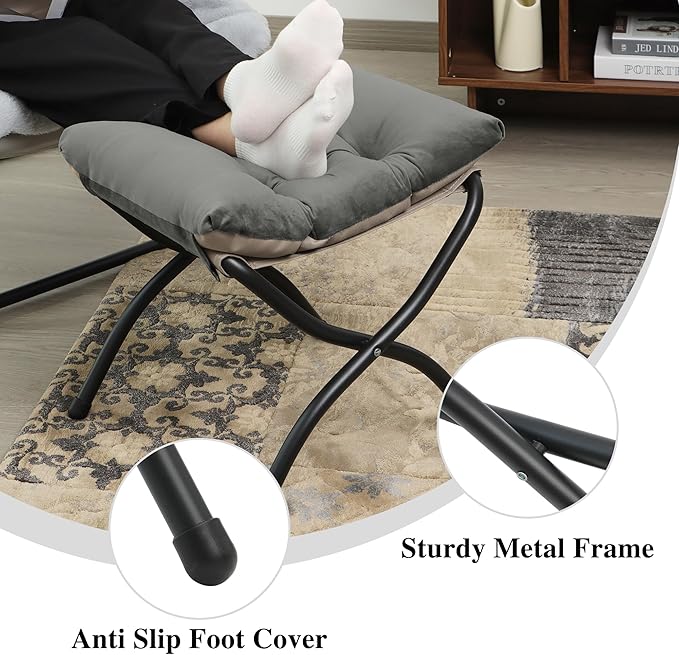 15"(H) Folding Ottoman, Foldable Footrest Stool, Portable Small Foot Stool for Couch, Collapsible Foot Rest Ottoman for Sofa, Accent Padded Ottomans for Living Room, Bedroom, Dark Grey MordchilHF