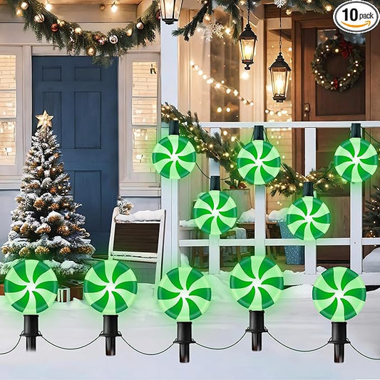 Ultimate Unicorn Christmas Lollipop Pathway Lights for Christmas Decoration, 10 LED Christmas Peppermint String Lights Green, Lollipop Pathway Lights with Stakes for Garden Christmas Decor UltimateUnicorn