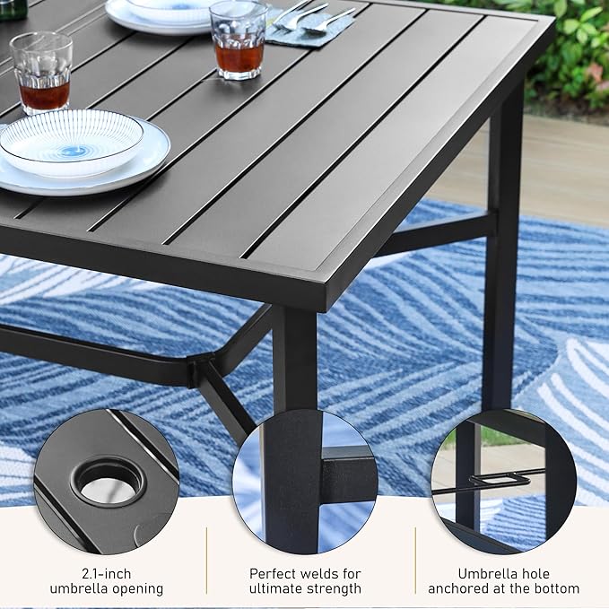 Patio Dining Set 9 PCS, 8 Stable Outdoor Dining Chairs with Rectangular Dining Table, Patio Table and Chairs Set for Lawn,Garden,Deck and Backyard SUNSHINEVALLEY