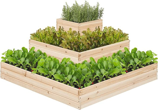 Yaheetech 3 Tier Wooden Raised Garden Bed 44.5'' L×44.5″ W×20.5″ H, Horticulture Open-Bottom Planter Raised Garden Bed for Flowers/Herbs/Vegetables Planter Flower Box Yaheetech