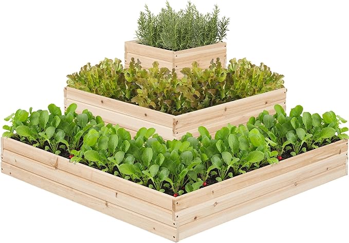 Yaheetech 3 Tier Wooden Raised Garden Bed 44.5'' L×44.5″ W×20.5″ H, 2 PCS Horticulture Open-Bottom Planter Raised Garden Bed for Flowers/Herbs/Vegetables Planter Flower Box Yaheetech