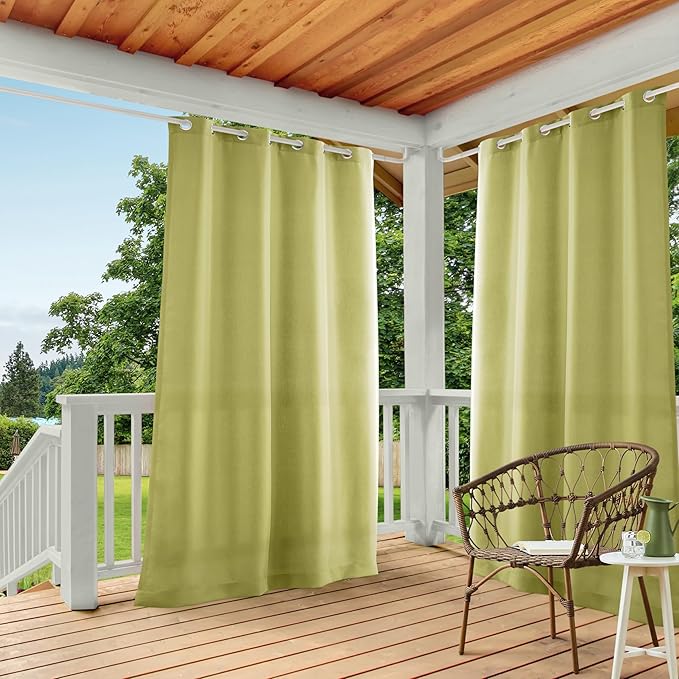 TOWN & COUNTRY BASICS Cabana Solid Heavyweight Indoor Outdoor Curtains, Light Filtering Opacity with Grommet Top, Water Repellent, 2-Pack Set, 54"x108", Kiwi Green TOWN+%26+COUNTRY+BASICS