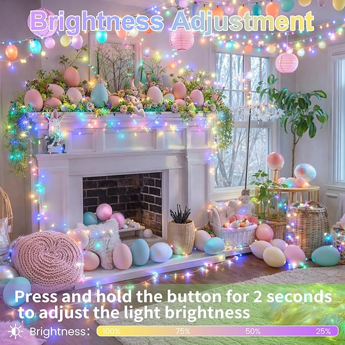 Connectable 200 LED Easter Lights Indoor Outdoor with Timer, 66FT 13 Modes Easter Pastel Lights Multicolor Lights, Waterproof Twinkle Fairy Lights Plug in Clear Wire for Christmas Bedroom Easter Decor SANJICHA