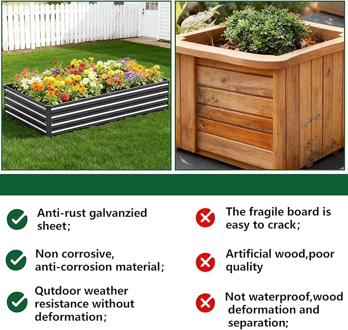 Vengarus 8x4x1FT (2 Pack) Galvanized Raised Garden Bed Kit, Outdoor Metal Planter Box for Vegetables, Rectangular Steel Container, Easy Assembly (Black) Vengarus