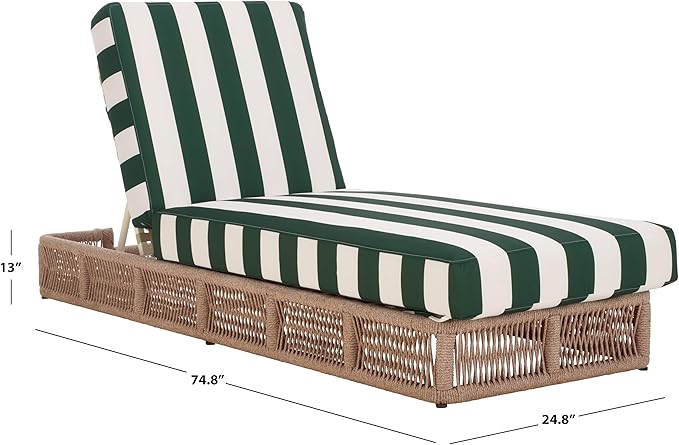 SAFAVIEH Outdoor Collection Gillian Heather Tan & Hunter Green Stripe Chaise Lounge Chair (Fully Assembled) SAFAVIEH