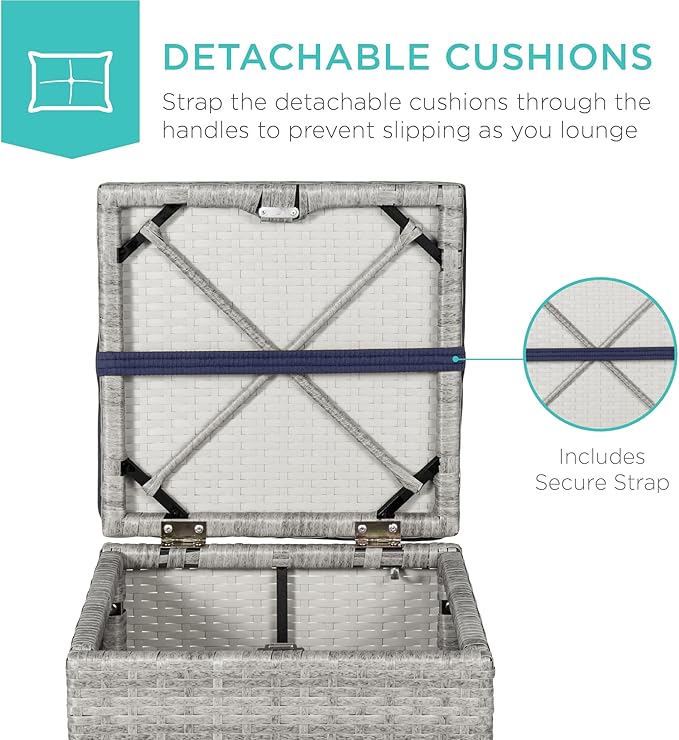 Best Choice Products Set of 2 Wicker Ottomans, Multipurpose Outdoor Furniture for Patio, Backyard, Additional Seating, Footrest, Side Table w/Storage, Removable Cushions - Gray/Navy BestChoiceProducts