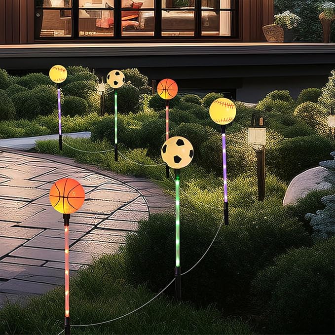 Solar Lights Outdoor, Baseball Soccer Basketball Theme LED Stake Light for Garden Yard Pathway Patio Walkway Landscape Decoration AUGPET
