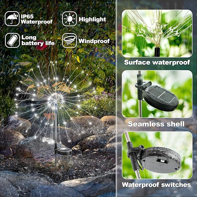 Anordsem Solar Garden Lights Outdoor: Fireworks Light Waterproof for Yard Outside - LED Starburst White Lighting Patio Path Decor 6 Pack - Gardening Gifts for Women Mom Homeowner Anordsem
