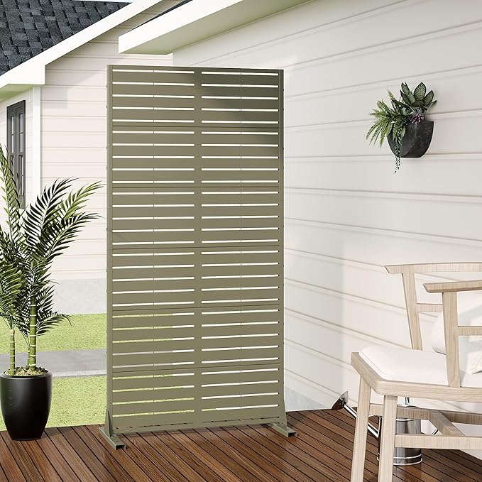 Casaphoria Metal Privacy Screen Outdoor, 72" H x 35" W Freestanding Decorative Privacy Screen for Patio Deck Balcony Garden with Stable Base, Green-Louvered Casaphoria