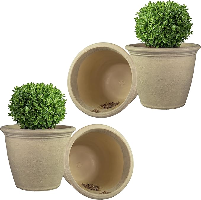 Sunnydaze 20-Inch Anjelica Large Plastic Pot for Plants - Outdoor Double-Walled Large Plastic Planter with Drillable Drainage Holes - Beige - 4pk SunnydazeDecor