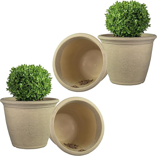 Sunnydaze 20-Inch Anjelica Large Plastic Pot for Plants - Outdoor Double-Walled Large Plastic Planter with Drillable Drainage Holes - Beige - 4pk SunnydazeDecor