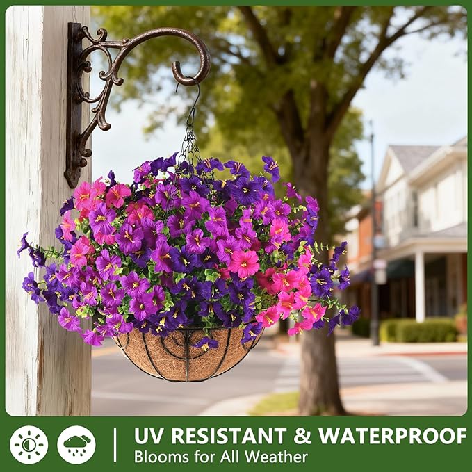 INQCMY Artificial Flowers for Outdoors Fake Plants Spring Decoration, 12 Bundles Faux Petunias UV Resistant No Fade Realistic Silk Flower for Outside Planters Patio Porch Yard Window Box INQCMYPlantRack