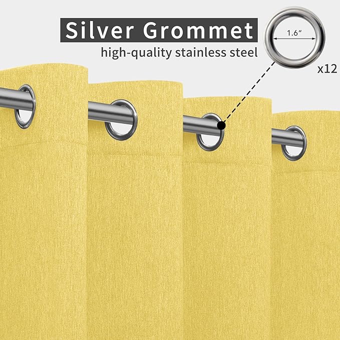 Easy-Going Linen Look Outdoor Curtains Waterproof Windproof Porch Curtains, Soft Thicken Outdoor Privacy Curtains for Patio, Gazebo, Grommet Top and Tab Bottom Drape, 1 Panel, 110x84 inch, Yellow Easy-Going