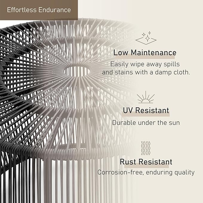Furniture of America Ysar Boho Rattan Round Coffee Table Outdoor with Metal Frame, All-Weather and Rust Resistant, Handcrafted Coastal Furniture for Patio, Poolside, Garden, Yard, Black FurnitureofAmerica