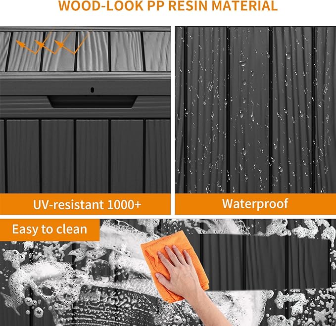 45 Gallon Waterproof Outdoor Storage Box,Resin Deck Box,Lockable Outside Storage Box Container for Patio Furniure,Garden,Tools (45 Gallon,Black) MAIUSCOLI