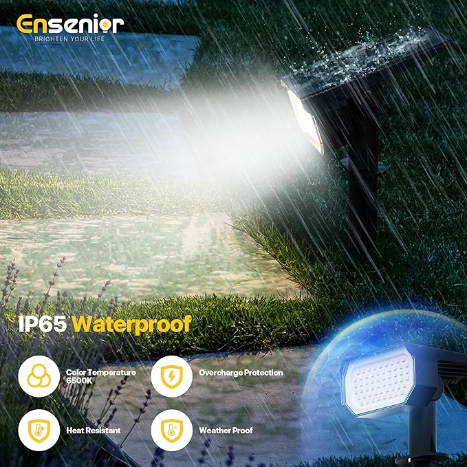 Ensenior Solar Spotlights Outdoor, 56 LEDs Brightness Adjustable 6500K LED Solar Garden Lights, Halloween Christmas Landscape Lighting for Flag/Yard/Pathway, IP65 Waterproof - 6 Pack Ensenior