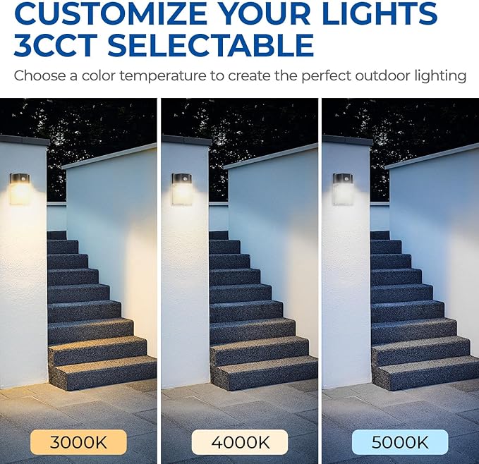 CINOTON 26W LED Wall Pack Light with Dusk to Dawn Sensor, 3CCT 3000K/4000K/5000K, 26W/18W/13W Switchable, [100-277Vac] IP65 Waterproof Outdoor Security Flood Lighting for Garage Warehouse 2 Pack CINOTON
