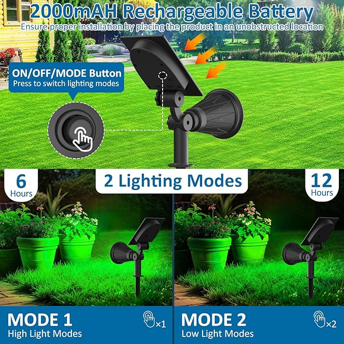T-SUNUS Green Solar Landscape Spot Lights 4 Pack, IP65 Waterproof Garden Outdoor Spotlights Auto On/Off for St. Patrick's Day Halloween Christmas, Security Spotlight for Flag Tree Patio Driveway Pond T-SUNUSLighting