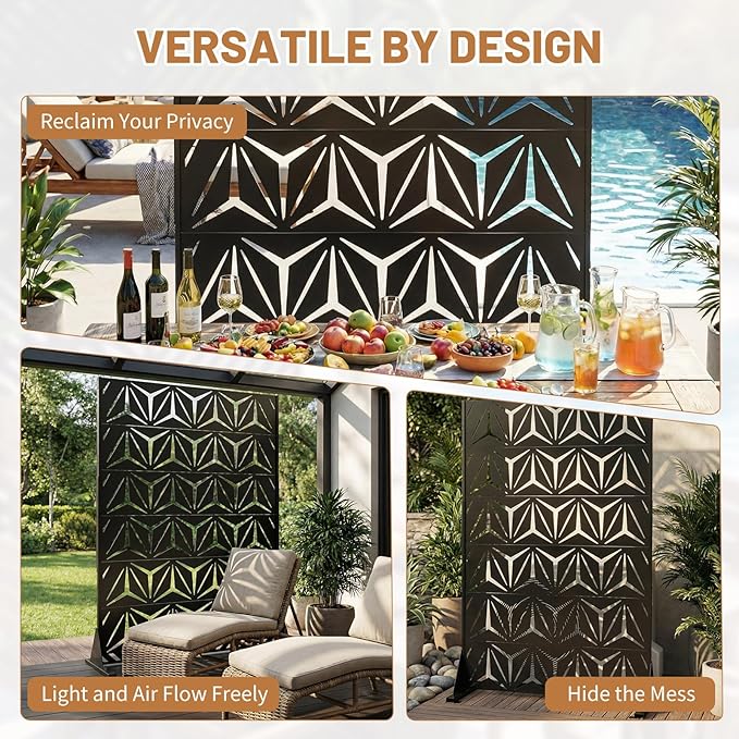 VINGLI Privacy Fence Panels, 72H’’ x 47W’’ Metal Privacy Screen Freestanding, Decorative Privacy Panels for Patio Garden Pool, Outdoor & Indoor (Y-Shaped) VINGLI