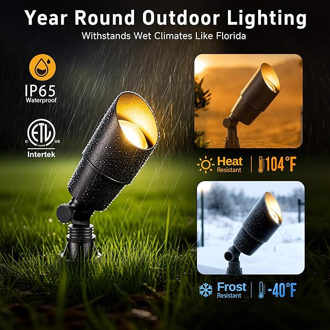 Gardenreet Landscape Spotlights Low Voltage - Brass Outdoor Uplight LED 12V, Wired Spot Lights IP65 Waterproof, Black for Exterior Garden Yard Tree House Without MR16 Bulb Gardenreet