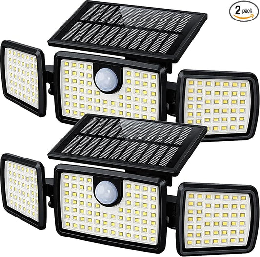 MIHANI Solar Flood Lights Outdoor, 2500LM Motion Sensor Security Lights with 270° Wide Angle, IP65 Waterproof, 3 Heads Solar Outdoor Lights for Patio, Yard, House, Garage (Non-Remote, 2 Pack) MIHANI