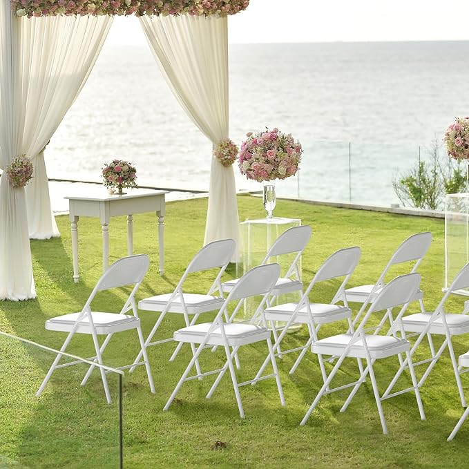 VINGLI 20 Pack Folding Chairs with Padded Seats, Metal Frame with Pu Leather Seat & Back, Capacity 350 lbs, White VINGLI