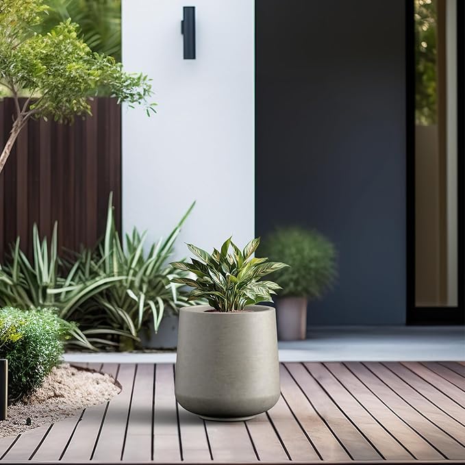 Kante 11.6" Dia Round Concrete Planter, Outdoor Indoor Large Plant Pots Containers with Drainage Hole and Rubber Plug for Home Garden Patio, Buff Concrete Kante