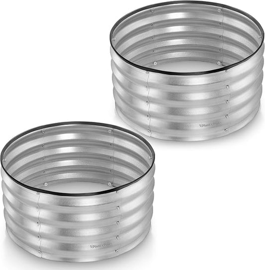 Round Galvanized Raised Garden Bed // 2×2×1 ft (2-Pack) Galvanized Raised Garden Beds Outdoor for Gardening, Vegetables, Flowers // Patented Tool-Free Design Round Planter (Silver) PlantPlot