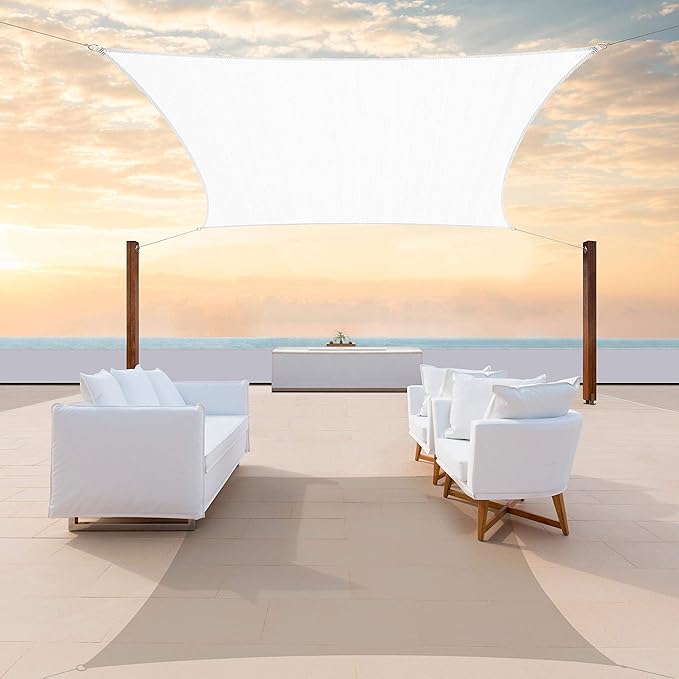 ColourTree TAPR1616 Custom Size 11' x 21' White Sun Shade Sail Canopy UV Block UPF50 Rectangle - Commercial Standard Heavy Duty - 190 GSM - 3 Years Warranty ColourTree