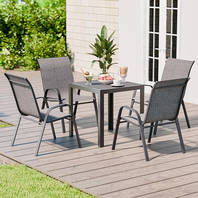 Betterhood Patio Chairs Set of 6, Stackable Outdoor Dining Chairs Set with Breathable Seat Fabric, All-Weather Powder-Coated Metal Frame for Deck, Pool Side and Backyard, 350LBS Capacity Betterhood