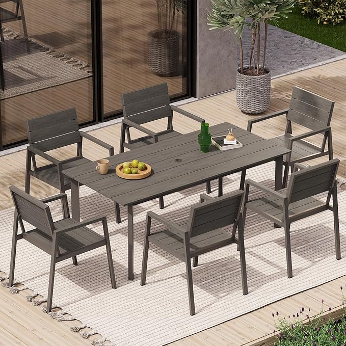 Outdoor Patio Dining Chairs Set of 2, 350LBS Capacity Aluminum Patio Dining Chairs with Armrests, Weather-Resistant for Lawn, Garden, Yard, Poolside and Indoor Use (Gray & Teak) Oasbira