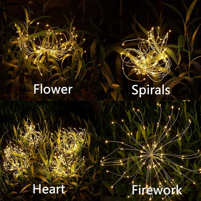 Christmas Outdoor Garden Decorative Lights, Solar Firework Lights 105 LED Powered 35 Copper Wires, DIY Flowers Fireworks Stars for Walkway Pathway Backyard Christmas Party Decor (Warm White 2 Pack) HELESIN