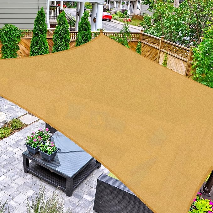 AsterOutdoor Sun Shade Sail Rectangle 10' x 10' UV Block Canopy for Patio Backyard Lawn Garden Outdoor Activities, Sand AsterOutdoor