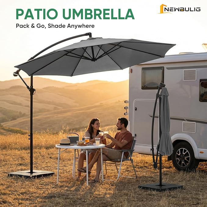NEWBULIG 10FT Patio Umbrella, Offset Cantilever Outdoor Patio Table Umbrella, UV Protection, Fade Resistant Fabric, Easy Tilt Adjustment for Pool, Deck, Garden, Backyard NEWBULIG