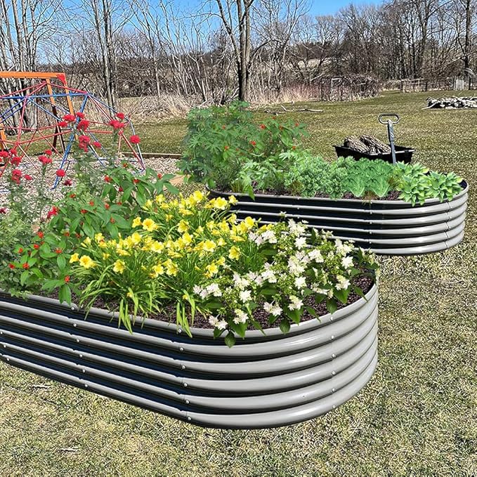 A ANLEOLIFE 5-Pack 6X2X1.5ft & 12X3X1.5ft Deep Root Galvanized Raised Garden Beds Outdoor for Planting Vegetables Flowers Herb, Quartz Grey AAnleolife