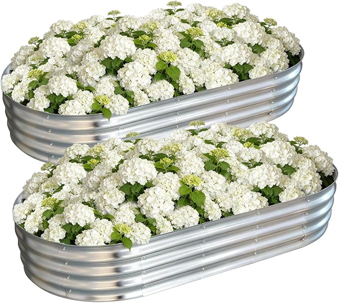 Galvanized Raised Garden Bed Outdoor, Large Raised Bed for Gardening, 2Pcs 6x3x1ft Oval Metal Planter Box for Vegetables, Fruits, Flowers, Silver VivaGarden