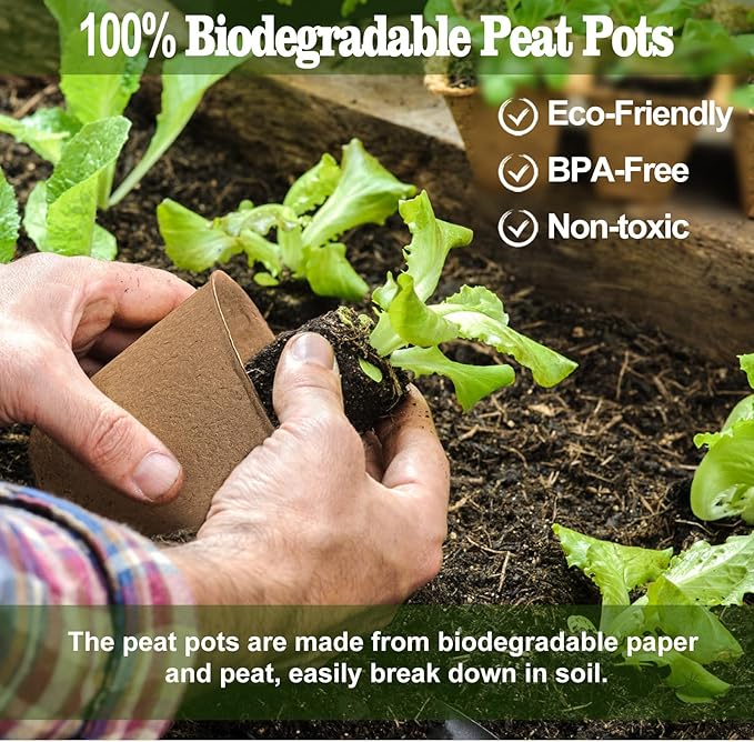 Biodegradable Peat Pots for Seedling - 120 Pack 3.15 inch Biodegradable Plant Seed Starters Kits with 30 Plant Labels, Garden Germination Nursery Pots for Flower Vegetable Seed Germination INCIKITI
