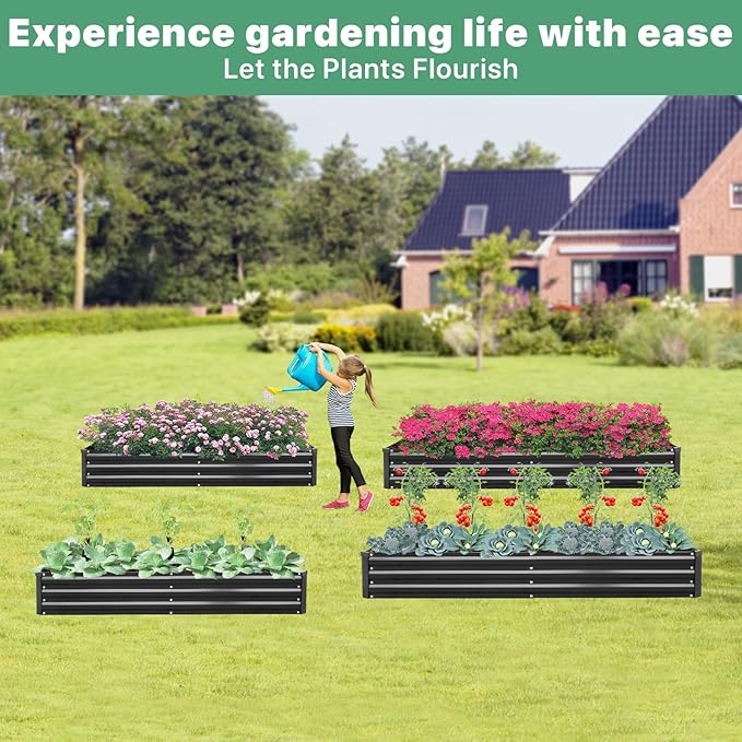 2 Pack 8×4×1ft Galvanized Metal Raised Garden Bed, Metal Planter Kit Box Outdoor for Deep-Rooted Vegetables, Flowers, Green and Herbs SONFILY
