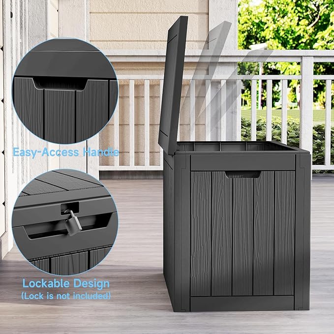 35 Gallon Outdoor Deck Box, Lockable Waterproof Outdoor Storage Boxes For Garden Tools,Indoor Cushions,Accessories Outside Storage Resin Weatherproof Container(Black) MAIUSCOLI