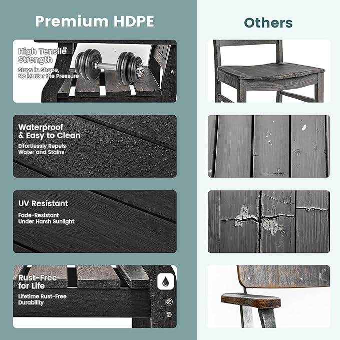 Pamapic 5 PCS Outdoor Dining Set, Spacious HDPE Outdoor Table and Chairs, Wood Grain Patio Furniture Sets with Elegant Armrest, All-Weather Patio Dining Table with Umbrella Hole, Black Pamapic