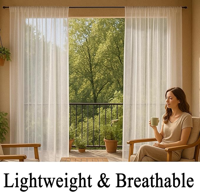 Patio Screen Mesh Outdoor Curtains Waterproof Sheer Lightweight Bug Netting for Porch Gazebo Garden Party Wedding Backdrop, White, W 125 x L 84 inch per Panel, 2 Panels Rootora