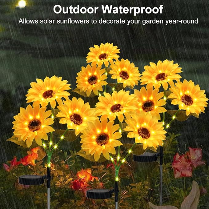 echosari 4 Pack Solar Lights Outdoor Waterproof, Sunflower Solar Stake Lights Auto ON/Off Solar Garden Decorative Lights for Lawn Pathway Landscape Birthday Gifts for Mom Women echosari