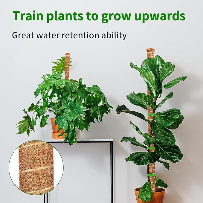 2 Pack 28 Inch Moss Pole Monstera Plant Support, Coir Moss Poles for Climbing Indoor Plants, Bendable Plant Stake Trellis for Potted Plant, Pothos, Philodendron Rootora
