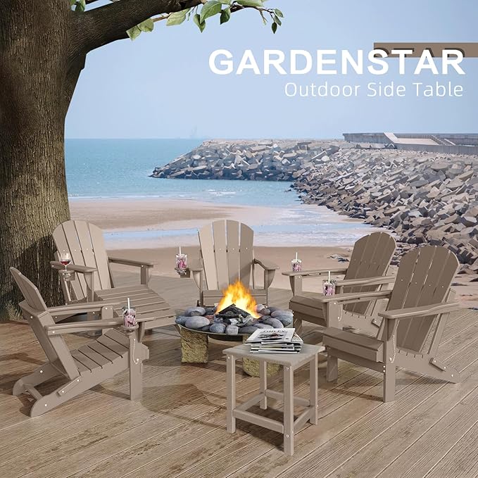 Outdoor Side Tables Adirondack, HDPE Small Table for Patio,Outside End Table for Porch, Deck, Pool, Weather Resistant/Easy Maintenance GARDENSTAR