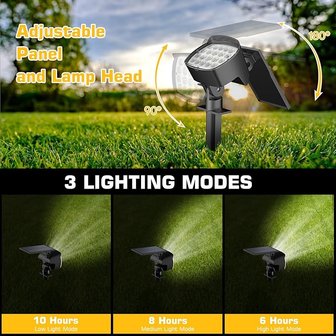 Kaxiida Solar Spot Lights Outdoor Waterproof - 2026 Upgrade 3 Level Ultra Bright Spot Lights Uplights, LED Landscape Spotlight for Tree, Pathway, Wall, Adjustable Solar Panel Auto On/Off Home