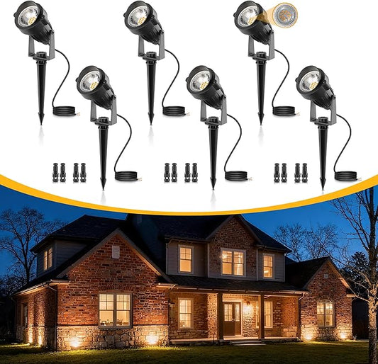 L LOHAS LED 5W Low Voltage Landscape Lighting, 12V 24V Outdoor Spot Lights with Connectors, IP66 Waterproof 3000K Warm White Plug in Spotlights for Yard, Garden, Pathway, House (6 Pack) LLOHASLED