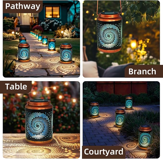 Solar Lanterns Outdoor Hanging Lantern Metal Waterproof LED Lantern with Solar Powered Garden Patio Decorations Decor with Handle Christmas Gift Idea DIBIEECN